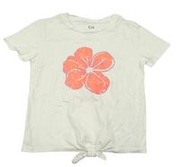 Bílé tričko s květinou s flitry C&A