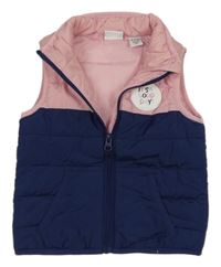Růžovo-tmavomodrá šusťáková zateplená vesta s nášivkou Lily & Dan