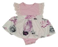 Ružovo-biele šaty s kvetinami a všitým body