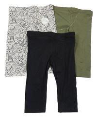Nové - 3x tepláky - Černé + khaki + šedé se zvířátky F&F