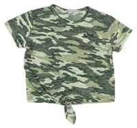 Khaki army crop tričko s uzlom Primark