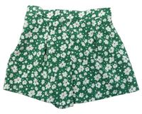 Zeleno-biele kvetované ľahké sukňové kraťasy shein