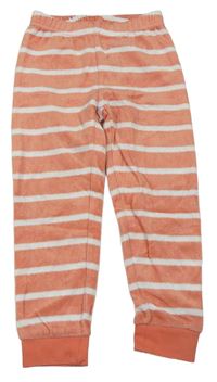 Oranžovo-biele pruhované zamatové pyžamové nohavice Pocopiano