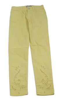 Žlté skinny rifle s výšivkami Zara