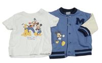 2 set - modro-smotanová prepínaci mikina s Mickeym + biele tričko Disney
