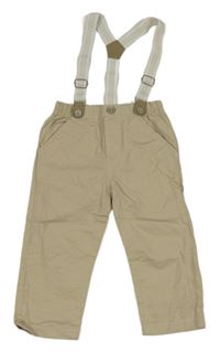 Béžové plátěné kalhoty s kšandami 