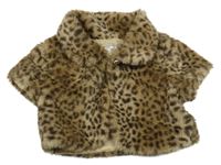 Béžovo-hnedá leopardí kožušinová podšitá crop vesta