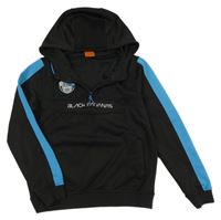 Čierna športová mikina s modrým pruhom a kapucňou