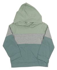 Zeleno-sivo-modré tričko s kapucňou