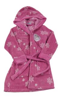 Tmavorůžový chlupatý župan s vločkami a Frozen a kapucí 
