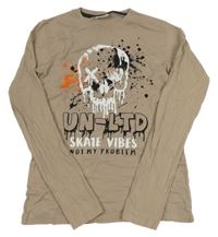 Béžové triko s lebkou 