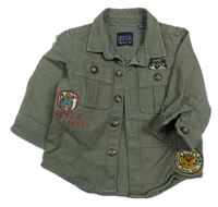 Khaki riflová bunda s kapsami a nášivkami Next