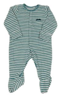 Bielo-zelený pruhovaný froté overal s dinem Tu