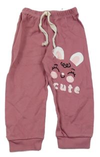 Ružové ľahké tepláky s králikom