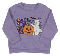 Fialová mikina s duchem a tekvicou