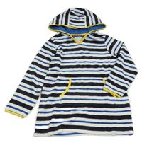 Bílo-tmavomodro-černý pruhovaný froté župan s kapucí Fat Face