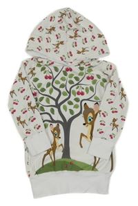 Bílá lehká šatová mikina s koloušky a stromem a kapucí 