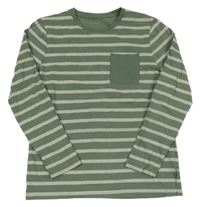 Zeleno-bílé pruhované triko s kapsou Yigga