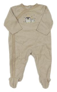 Svetlobéžový zamatový overal s tučňákem