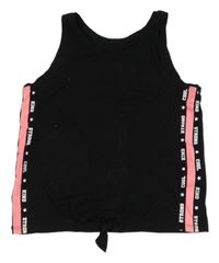 Čierny crop top s ružovým pruhom a uzlom C&A