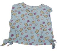 Svetlomodrý crop top s mačkami Reserved