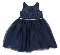 Tmavomodré tylové šaty s květem H&M