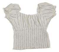 Biely ľahký pruhovaný crop top s žabičkováním Primark