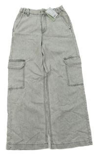 Nové - Šedé plátěné široké kalhoty s kapsami H&M