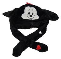 Černá chlupatá čepice s Minnie 