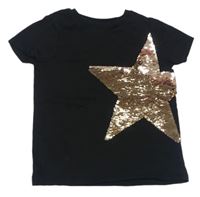 Čierne tričko s hvězdou z překlápěcích flitrů Next