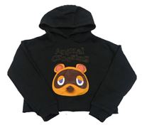 Čierna crop mikina s kapucí - Animal Crossing