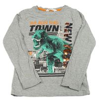 Šedé triko s nápisy a dinem H&M
