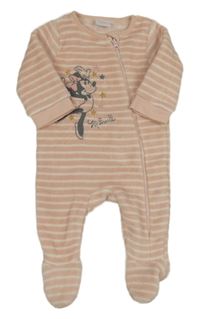 Růžovo-bílý pruhovaný plyšový overal s Minnie Disney