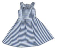 Modro-biele pruhované rebrované šaty s kamienkami Tu