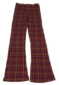 Čierno-ružovo-červeno-oranžové kockované flare legíny Next