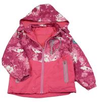 Růžovo-bílá vzorovaná šusťáková lehce zateplená bunda s kapucí 