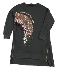 Antracitové teplákové šaty s duhou z flitrů Next