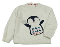 Biely chlpatý sveter s tučňákem M&S