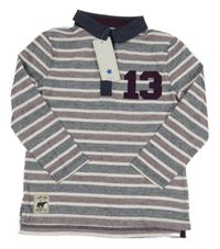 Nové - Tmavomodro-bílo-fialové pruhované polo triko s číslem F&F