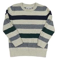 Svetlošedá -tmavomodro-zelený pruhovaný sveter C&A