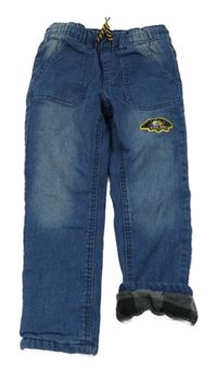 Modré teplákové podšité rifle s výšivkou Kiki&Koko