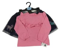 Nové - 2set - Růžové triko s volánkem + tmavomodrá tylová sukně s jednorožci Dunnes Stores