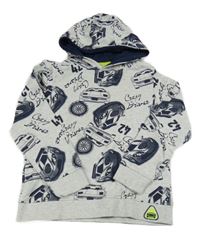Svetlošedá -tmavomodrá mikina s autami a kapucňou Kids