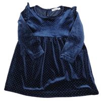 Tmavomodré bodkovaná é zamatové šaty Sinsay