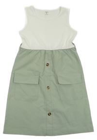 Bielo-zelené rebrované šaty Shein