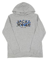 Světlešedá mikina s logem a kapucí Jack & Jones