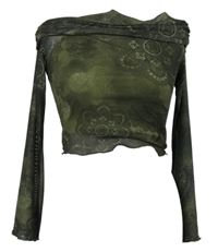 Dámské khaki vzorované tylové crop triko s vodou Shein 