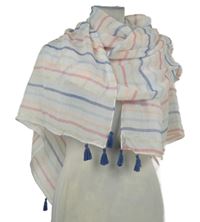 Nové - Dámská bílo-barevná pruhovaná šála s třásněmi Primark 