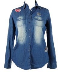 Dámská modrá halenka riflového vzhledu s obrázky Chillin 