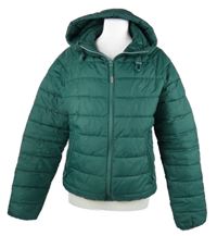 Pánská tmavozelená šusťáková zateplená bunda s kapucí Bershka 